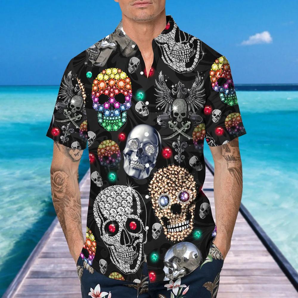 Colorful Diamond Skull Hawaiian Shirt