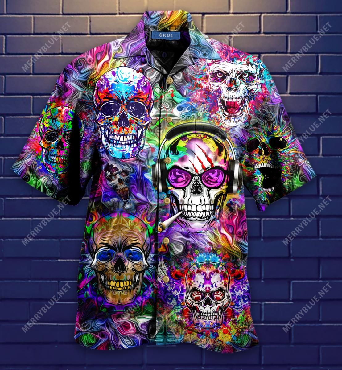 Colorful Evil Skull Aloha Hawaiian Shirt Colorful Short Sleeve Summer Beach Casual Shirt