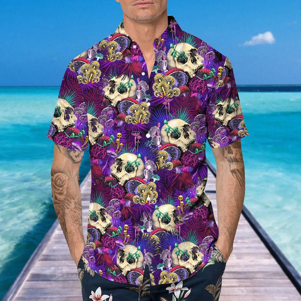 Colorful Mushroom Skull Hawaiian Shirt This Trends Summer Beach Shirt