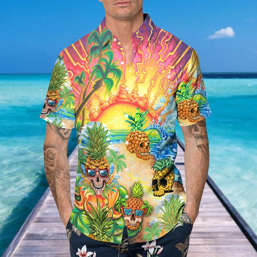 Colorful Pineapple Skull Hawaiian Shirt