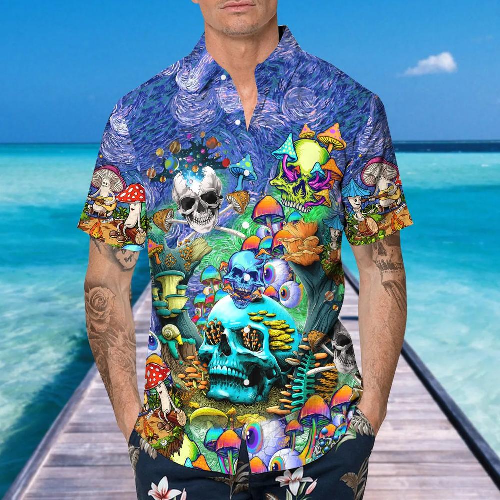 Colorful Psychedelic Trippy Skull Hawaiian Shirt