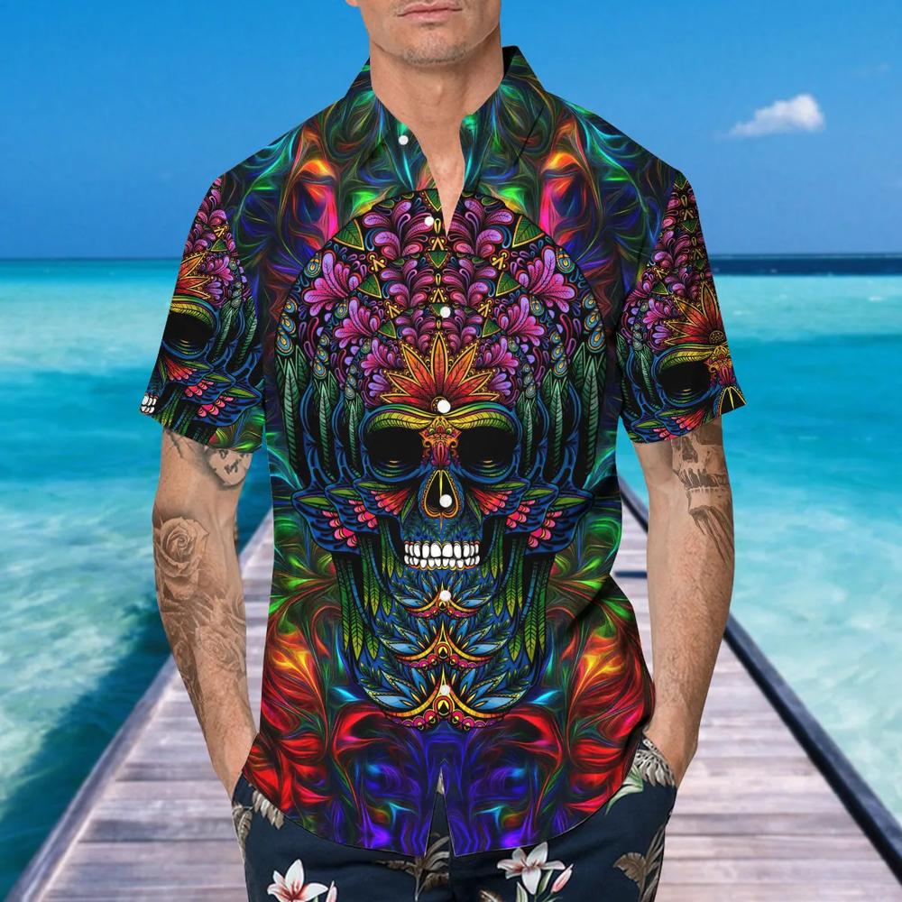 Colorful Skull Art Hawaiian Shirt This Trends Summer Beach Shirt