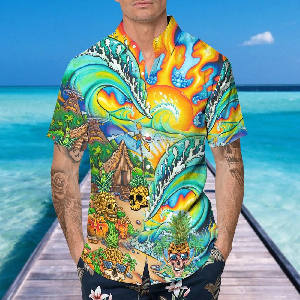 Colorful Skull Village Hawaiian Shirt