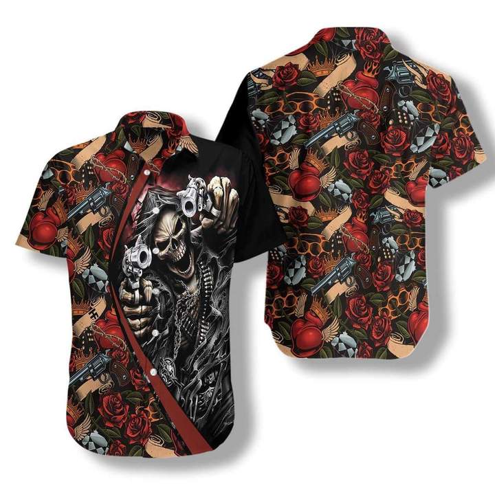 Cool Gun Skull Hawaiian Shirt Unisex Adult Hw5981-1