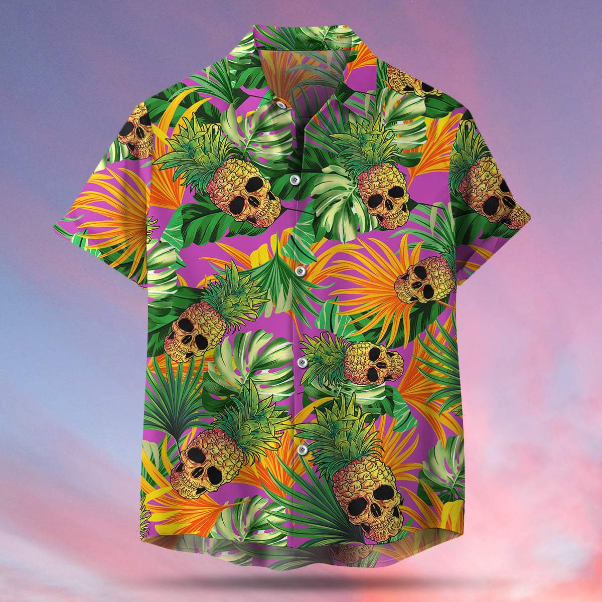 Cool Pineapple Skull Green Tropical Unisex Hawaiian Shirt