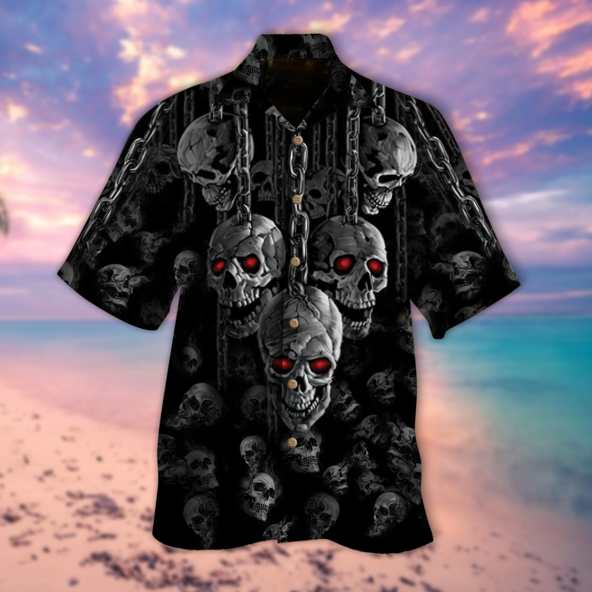 Cool Red Eye Skull Chain 3d Printed Hawaiian Shirt-1