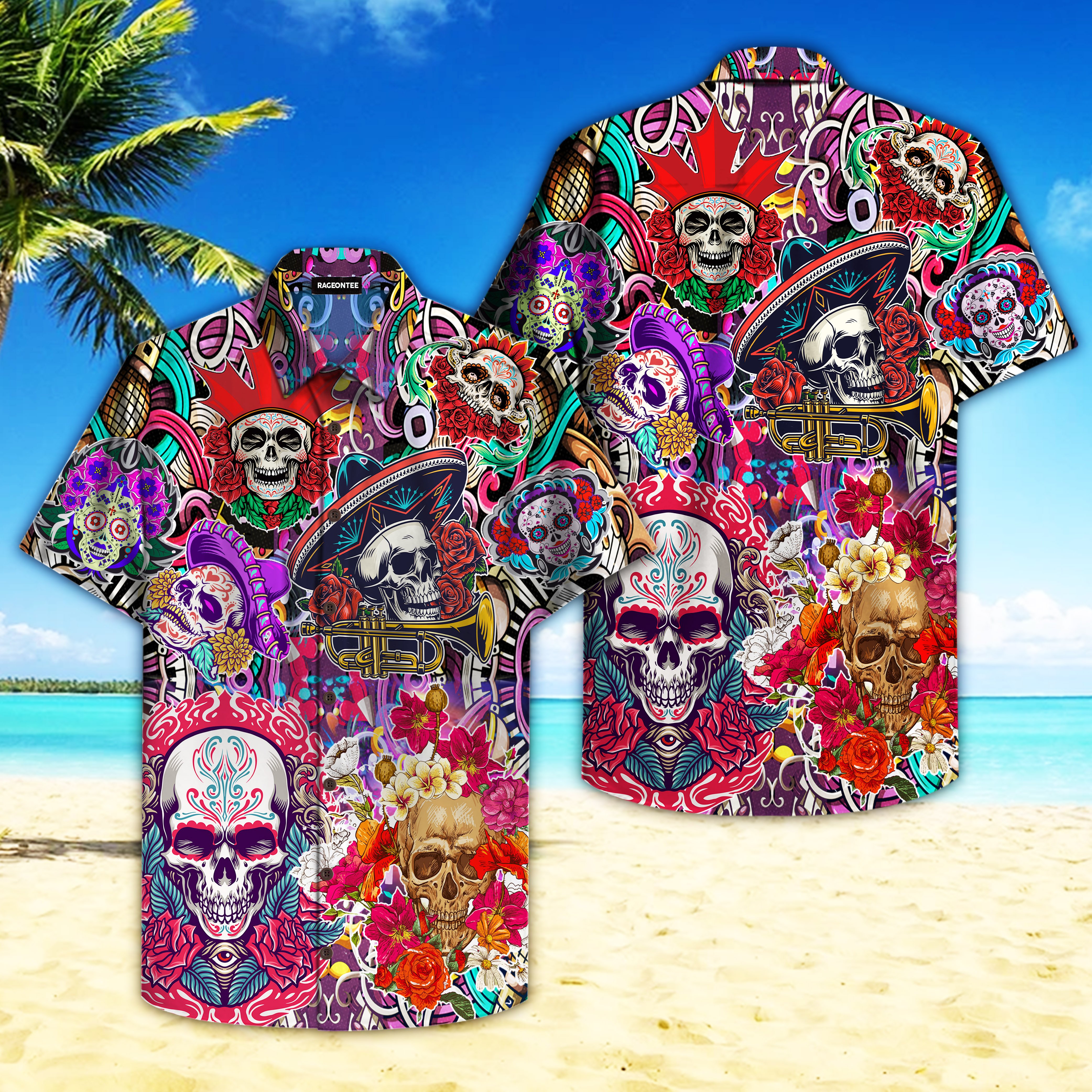 Cool Skull Day Of The Dead Hawaiian Shirt