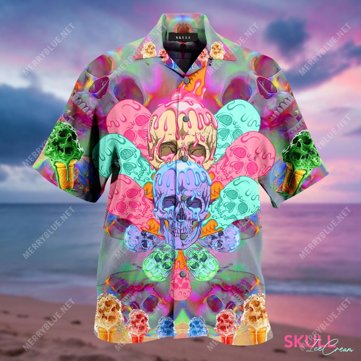 Cooling Skull Aloha Hawaiian Shirt Colorful Short Sleeve Summer Beach Casual Shirt