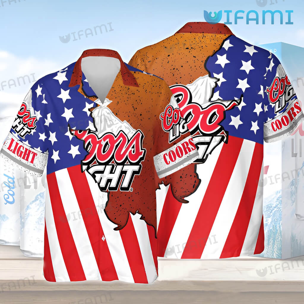 Coors Light Hawaiian Shirt Cracked Usa Flag Beer Lovers Gift