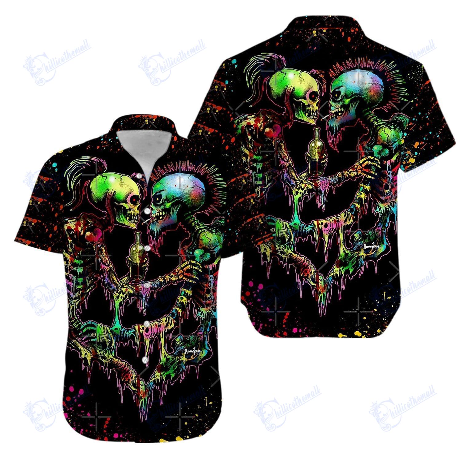 Couple Skull Cool Trippy Hawaiian Aloha Shirt