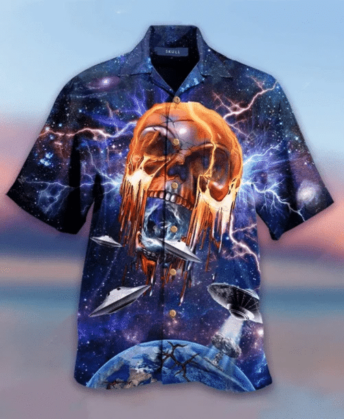 Cover Your Body With Amazing Ailen Skull In The Galaxy Space Hawaiian Unisex Aloha Shirt