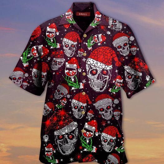 Cover Your Body With Amazing Bling Skull And Wine Hawaiian Aloha Shirt