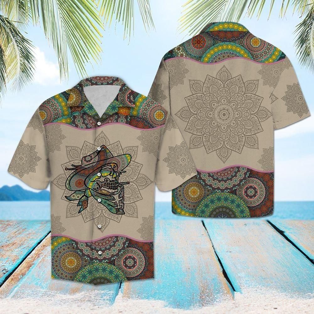 Cowboy Skull Mandala Aloha Hawaiian Shirt Colorful Short Sleeve Summer Beach