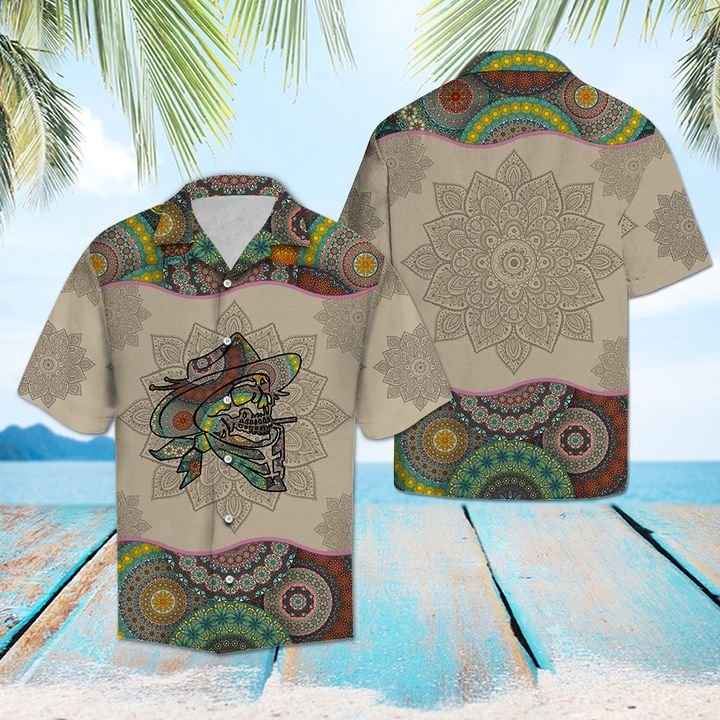 Cowboy Skull Mandala Hawaiian Shirt Summer Button Up For Men Women Couple