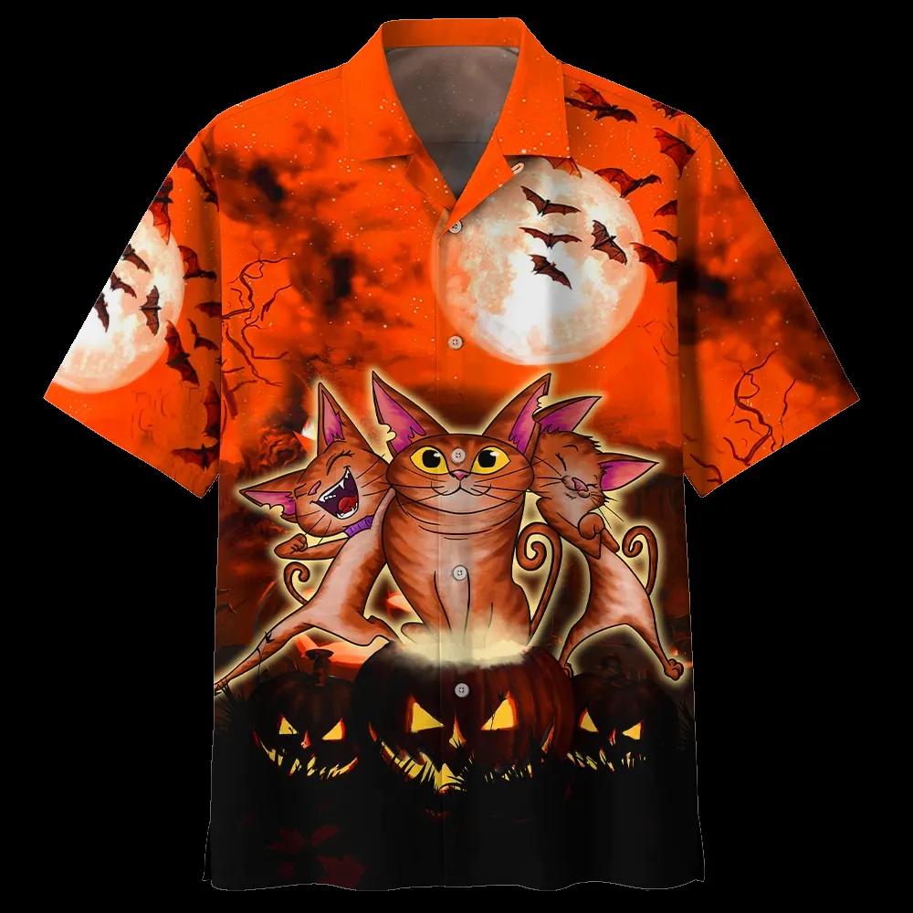 Crazy Cat And Pumkin Halloween Hawaiian Shirt