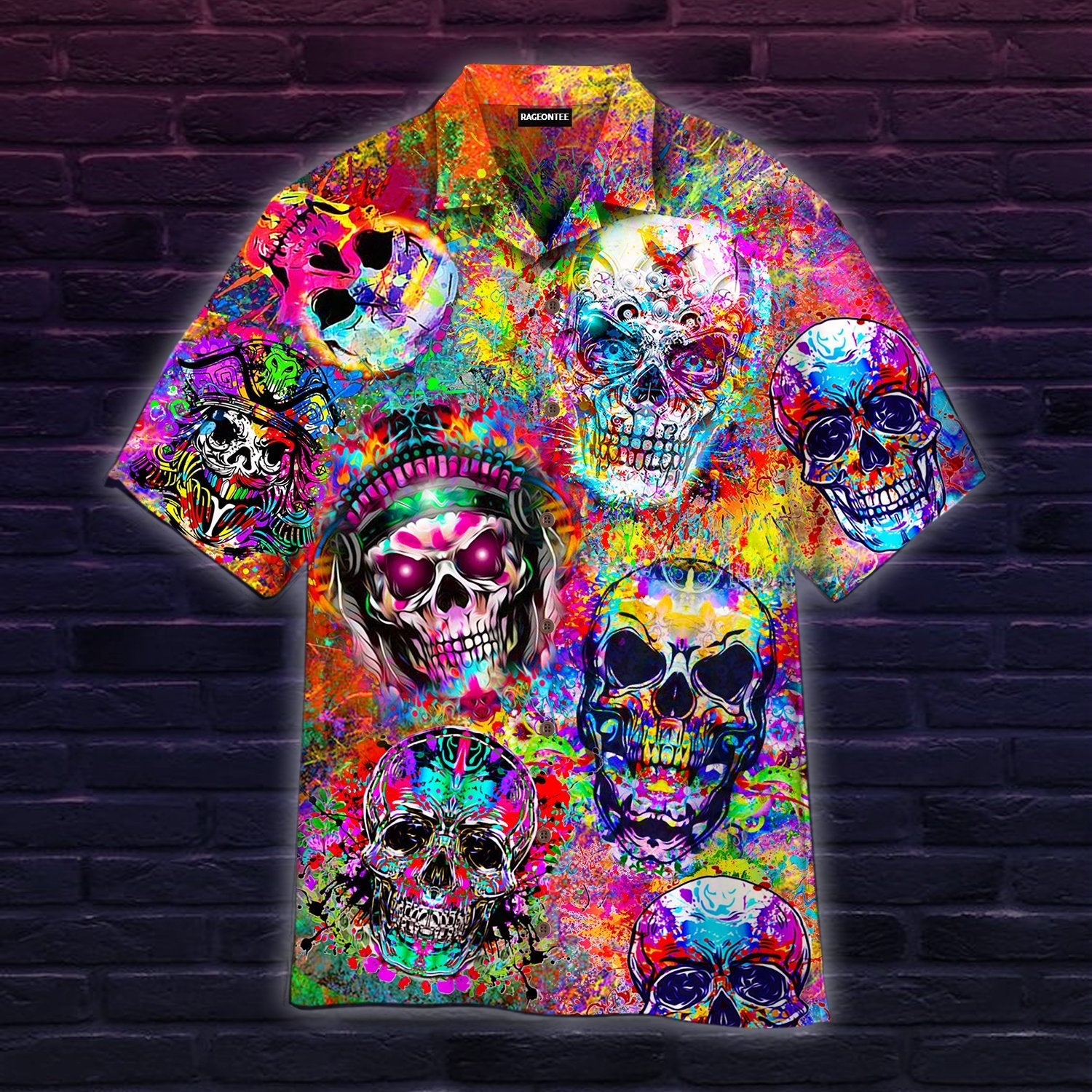 Crazy Colorful Skull Art Hawaiian Shirt For Men Women