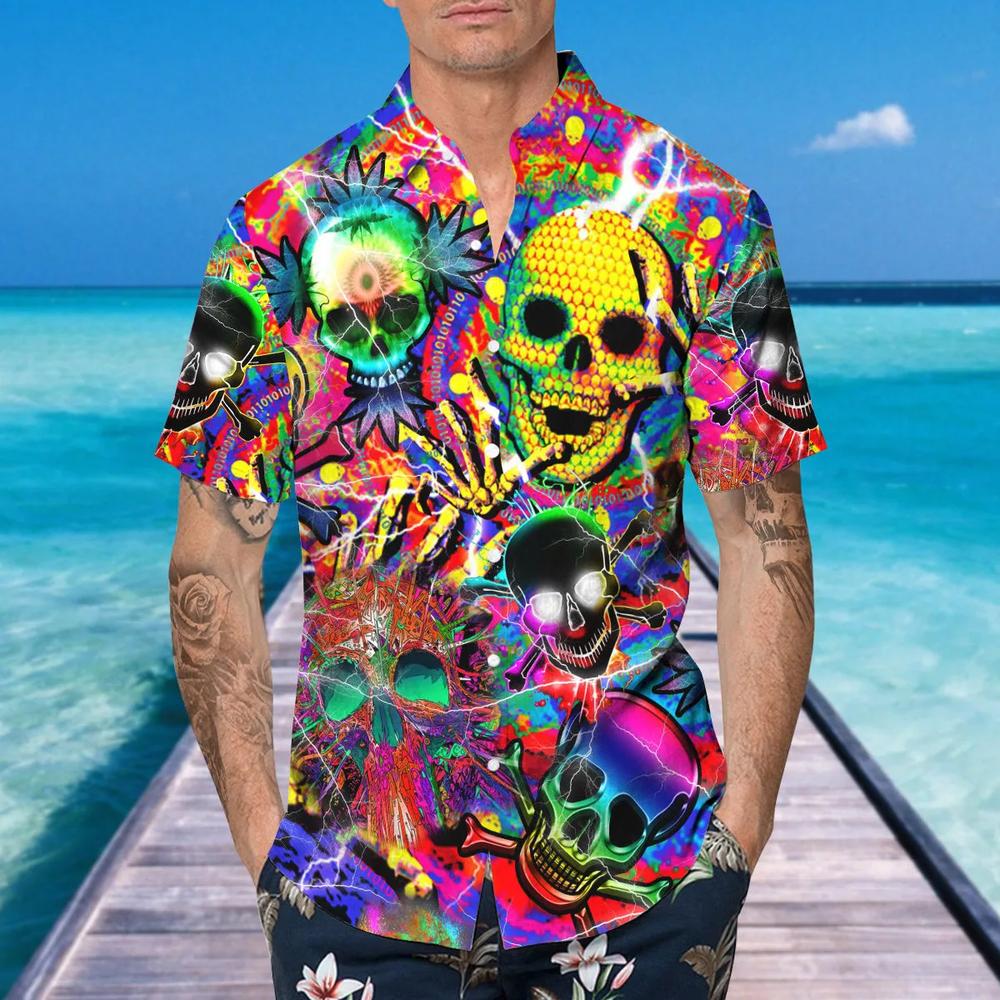 Crazy Neon Skull Hawaiian Shirt