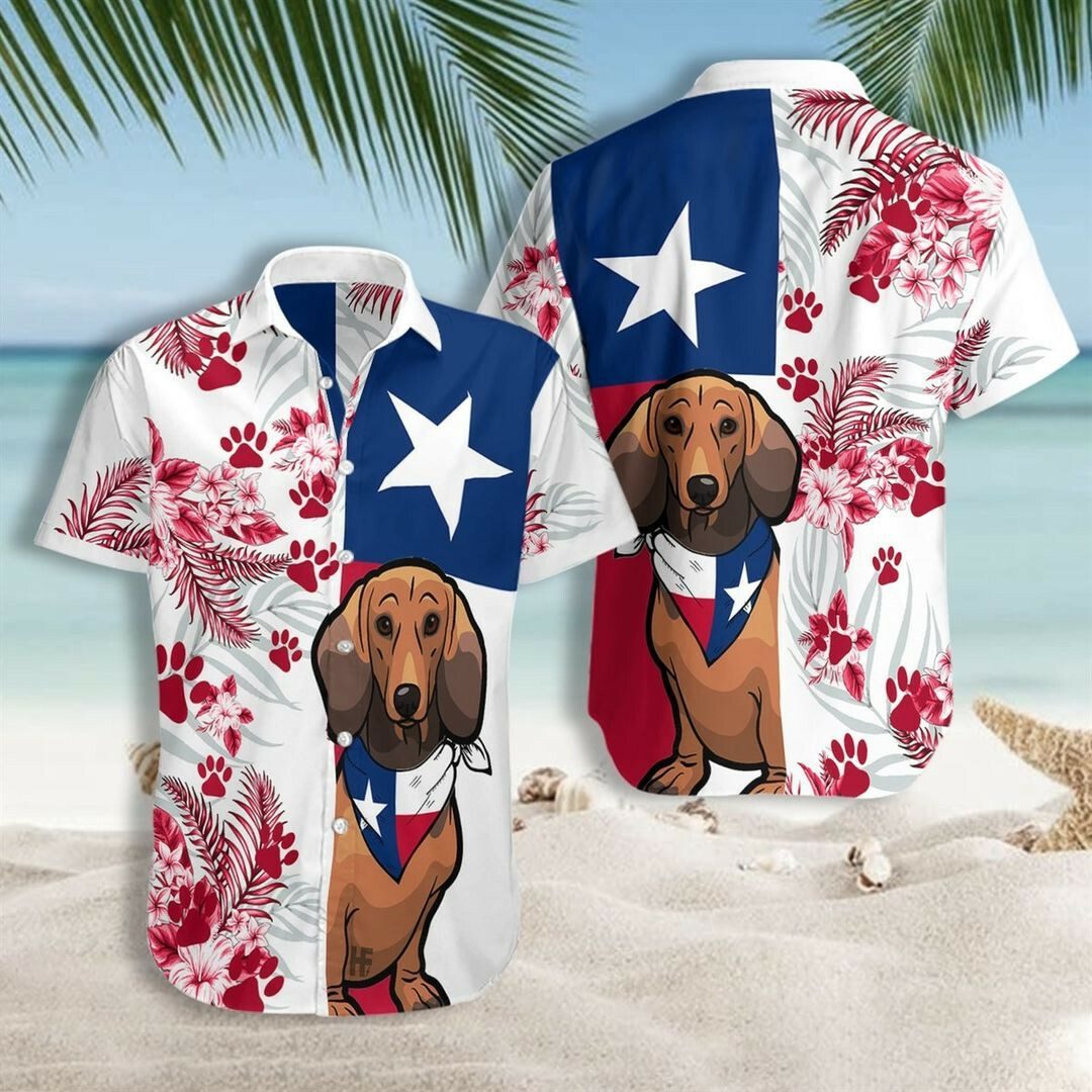 Dachshund Texas Flag 3d All Over Printed Hawaiian Shirt