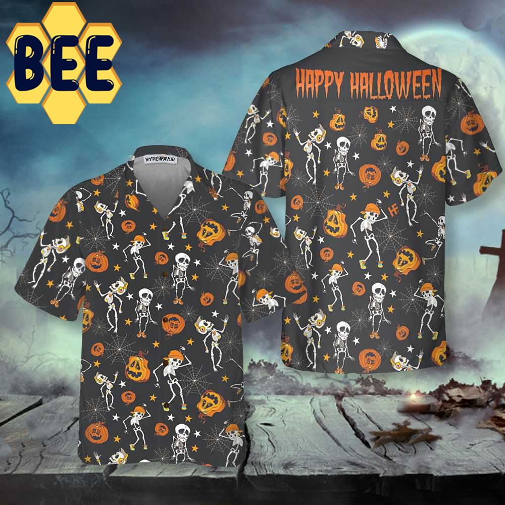 Dancing Skeletons Happy Halloween Hawaiian Shirt-1