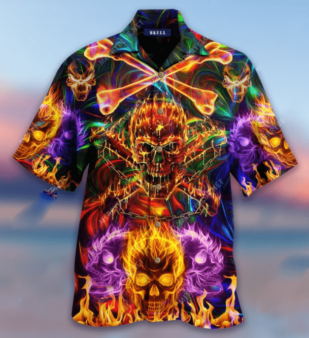 Danger Colorful Flaming Skull Unisex Hawaiian Shirts