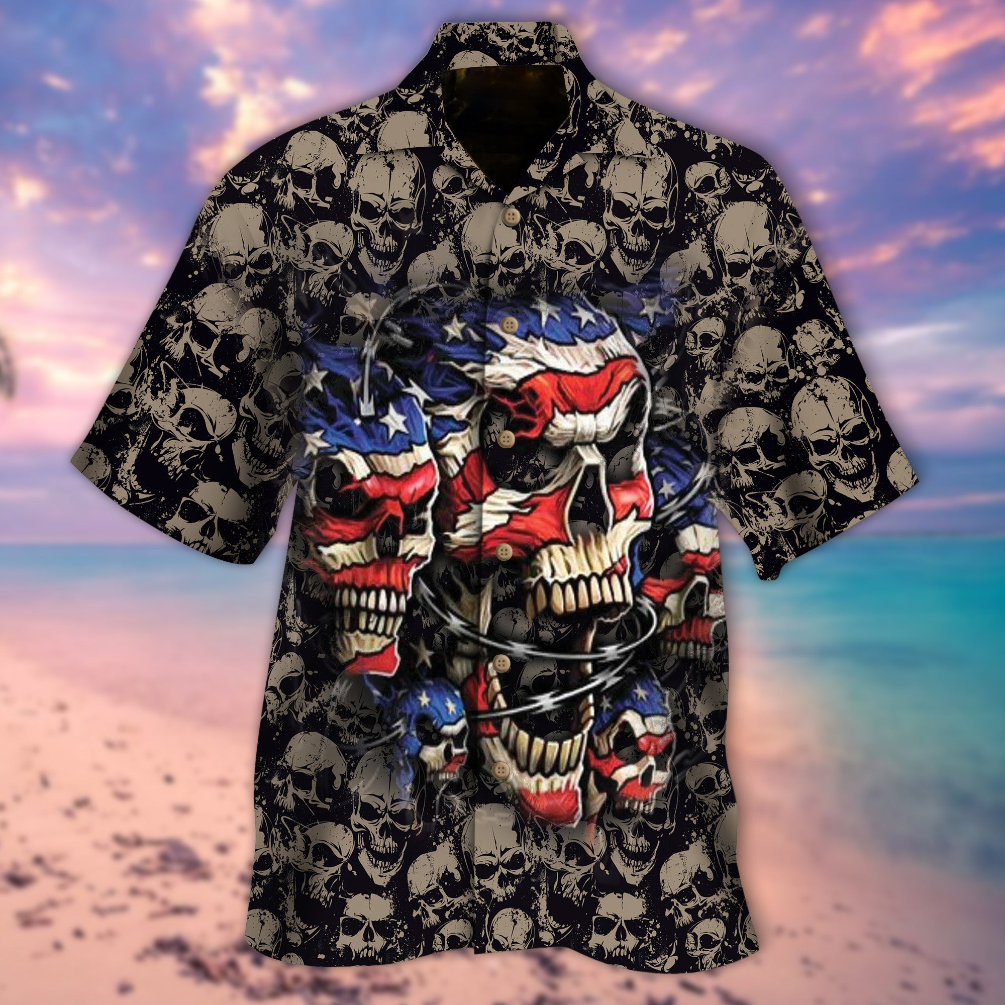 Dark American Hawaiian Skull Shirt