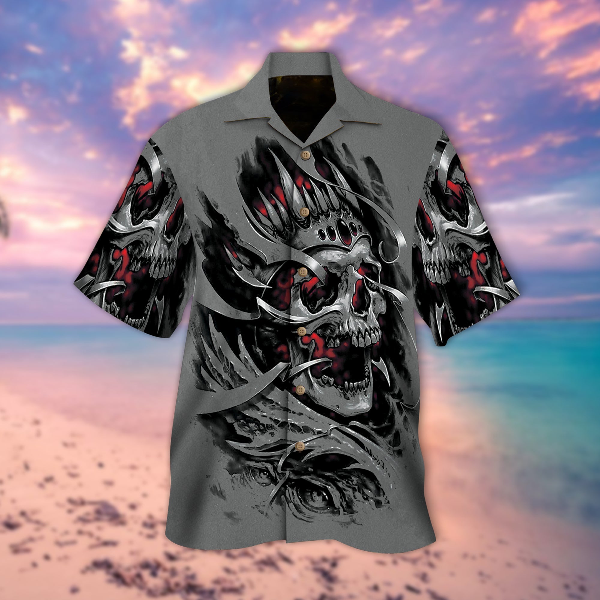 Dark Grey Skull Hawaiian Shirt – Pp0