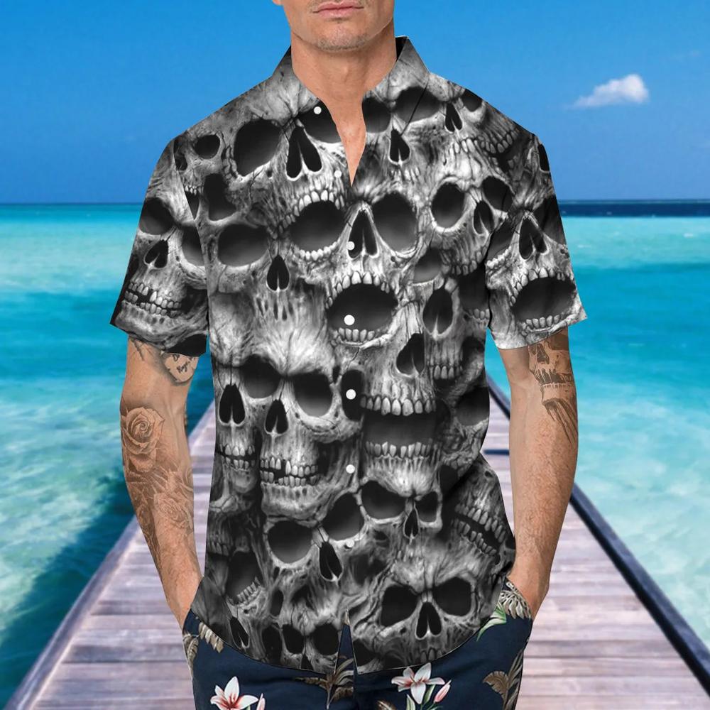 Dark Skull Pile Hawaiian Shirt