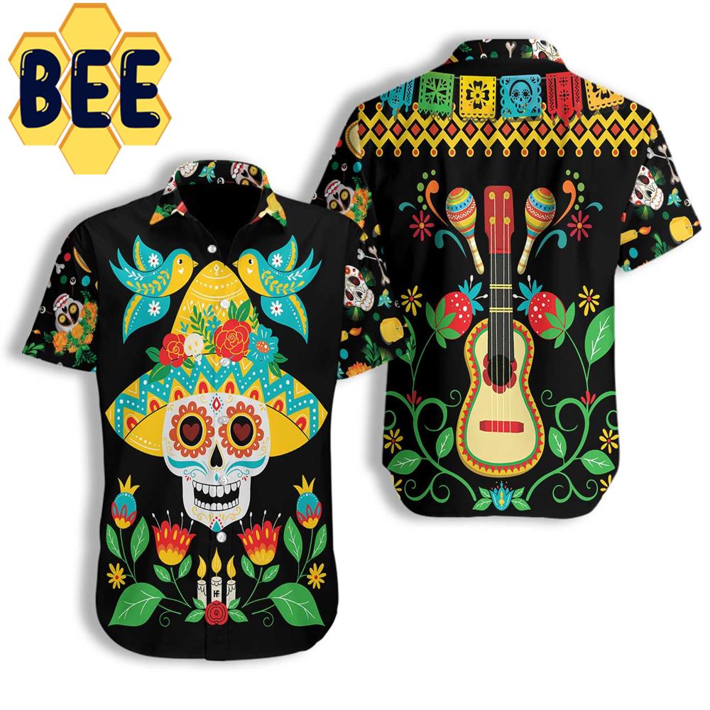 Day Of Dead Sugar Skull And Guitar Hawaiian Shirt-1