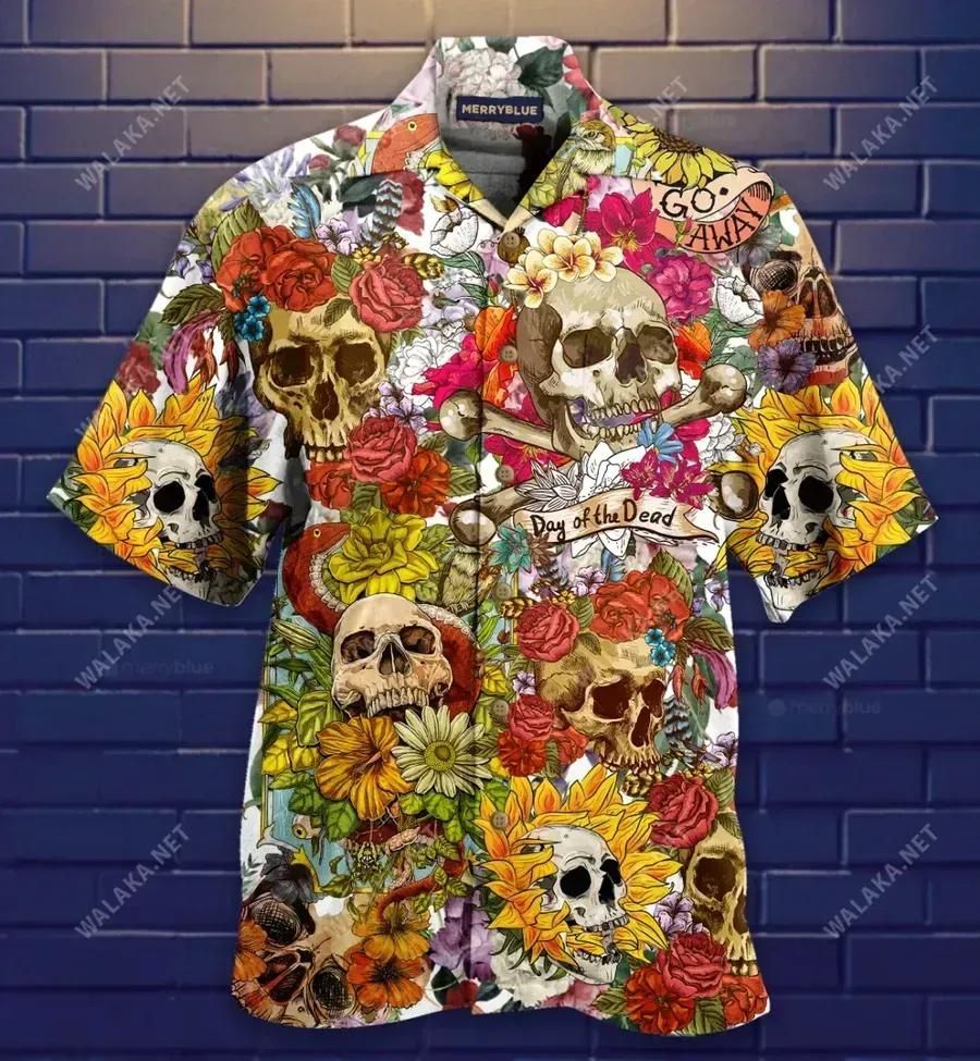Day Of The Dead Flower Skull Aloha Hawaiian Shirt