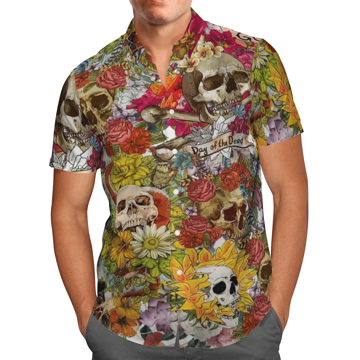 Day Of The Dead Flower Skull Hawaiian Shirt