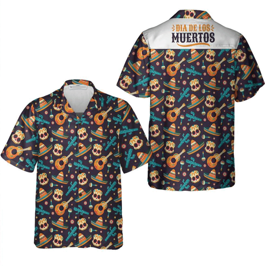 Day Of The Dead Guitar Sombrero Skull Hawaiian Shirt