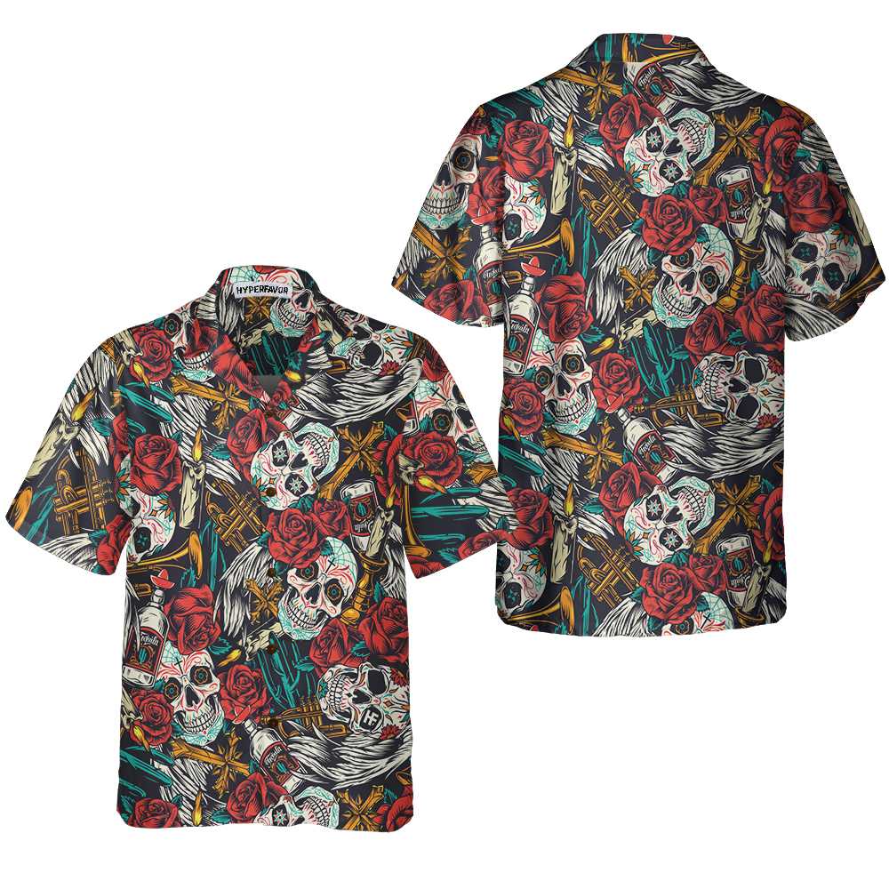 Day Of The Dead Vintage Tequila Hawaiian Shirt Sugar Skull Shirt