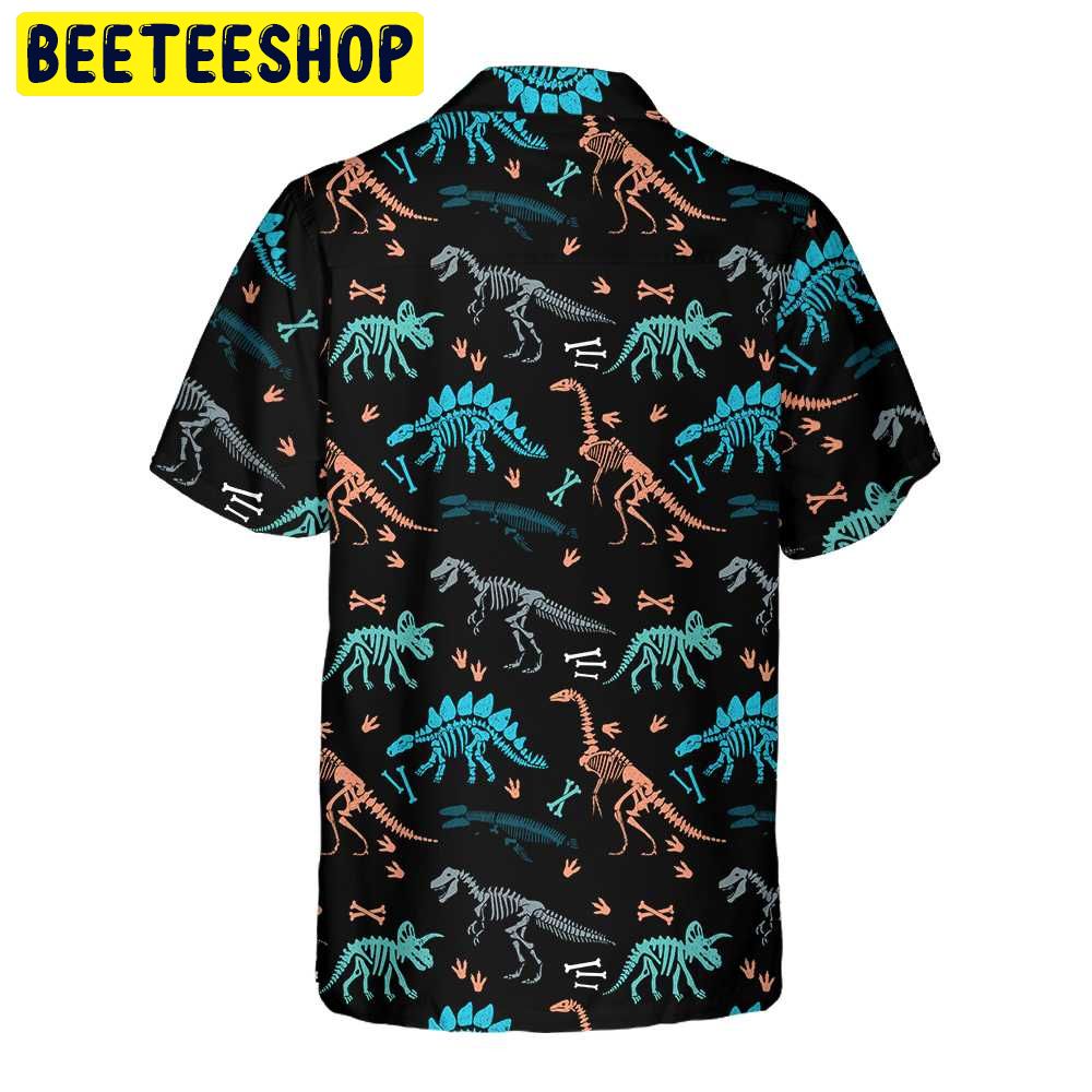 Dinosaur Skeleton Seamless Grunge Pattern Trending Hawaiian Shirt-1