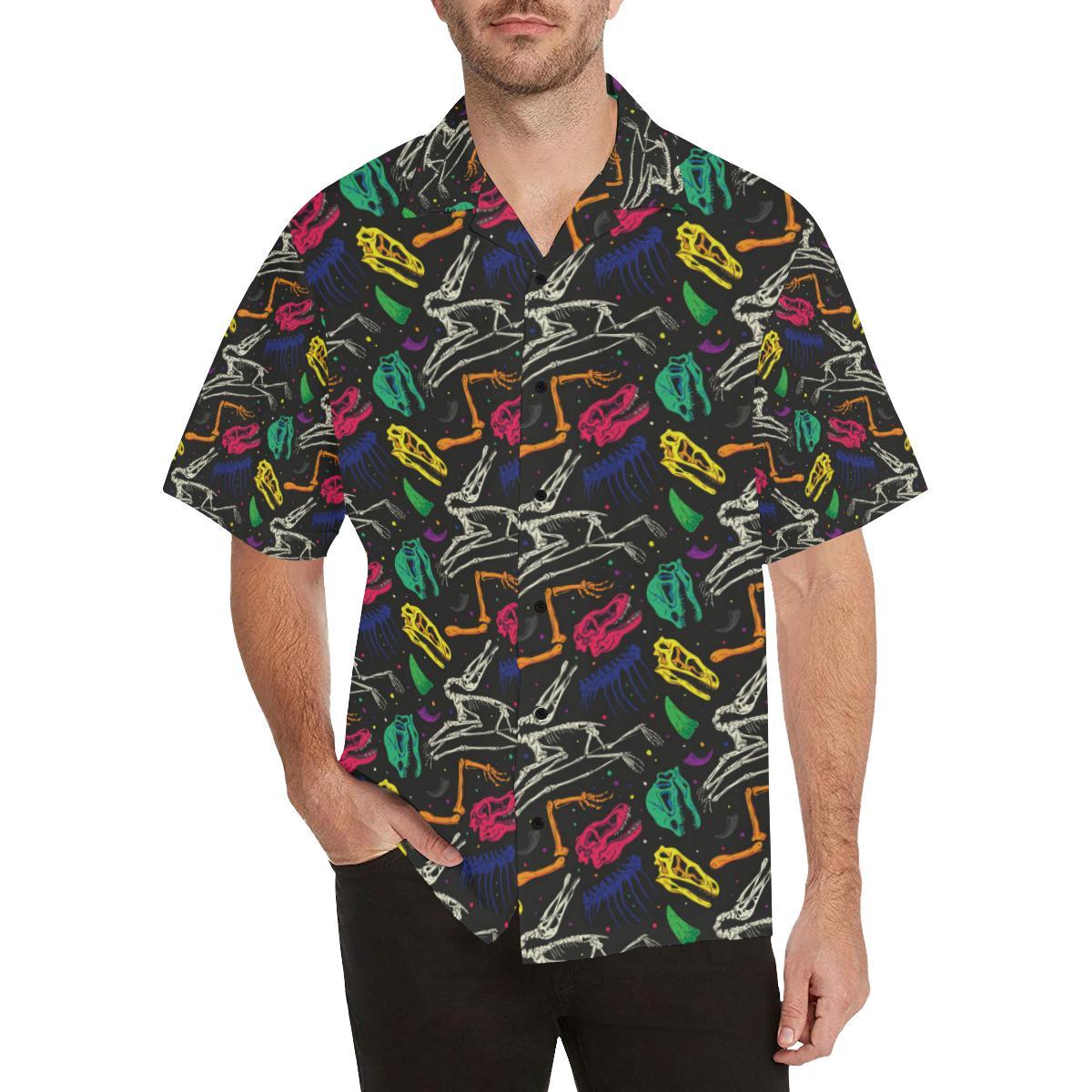 Dinosaur Skull Color Print Pattern Hawaiian Shirt