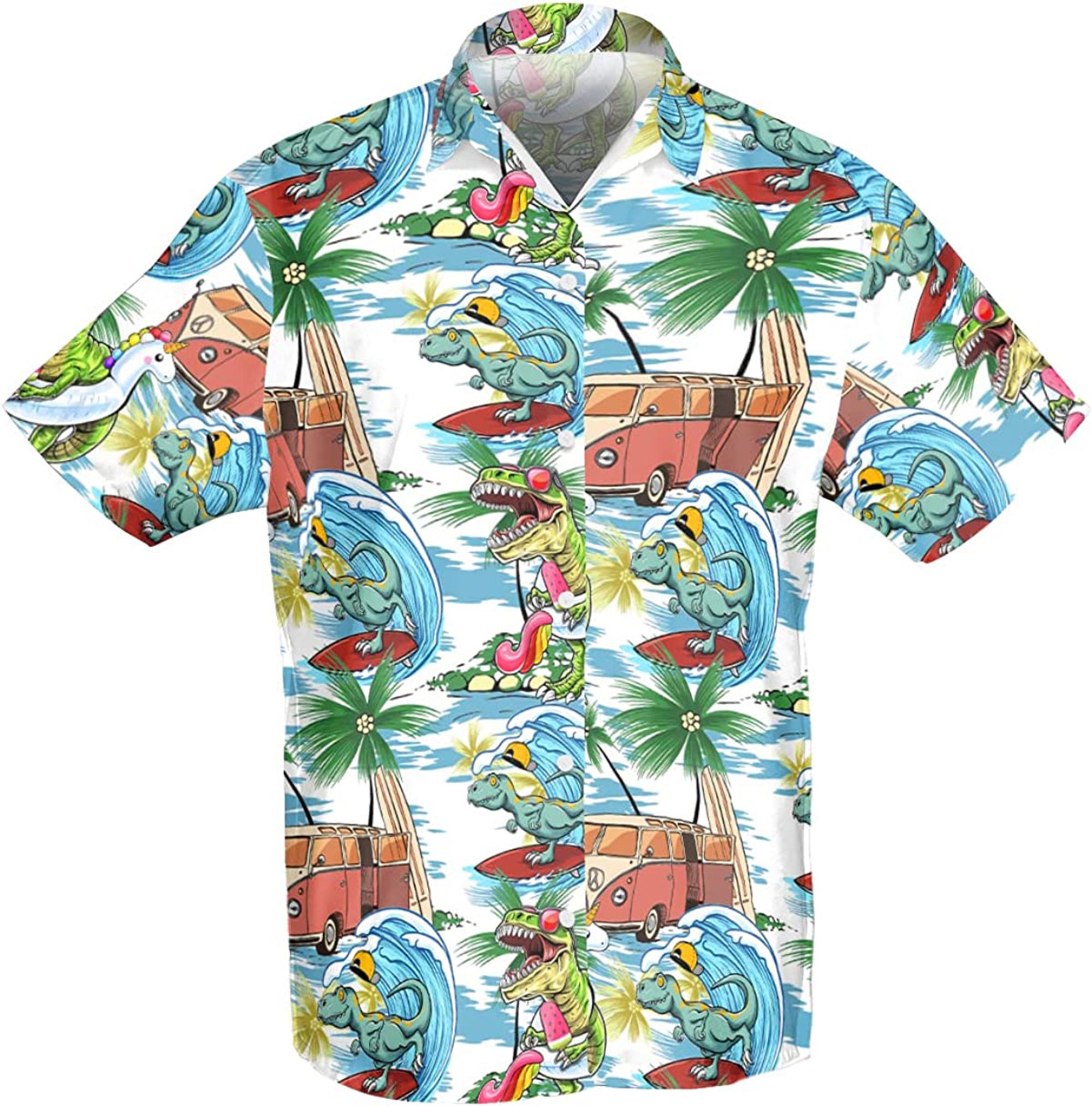 Dinosaur Surfing Tropical Hawaiian Shirt-1