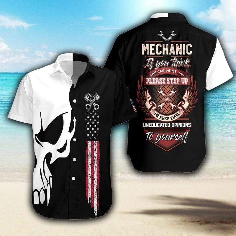 Discover Cool Mechanic If You Think You Can Do My Job Skull Black Red White Hawaiian Aloha Shirt