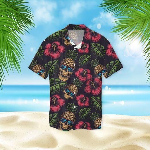 Discover Cool Pineapple Skull Hibiscus Hawaiian Shirts