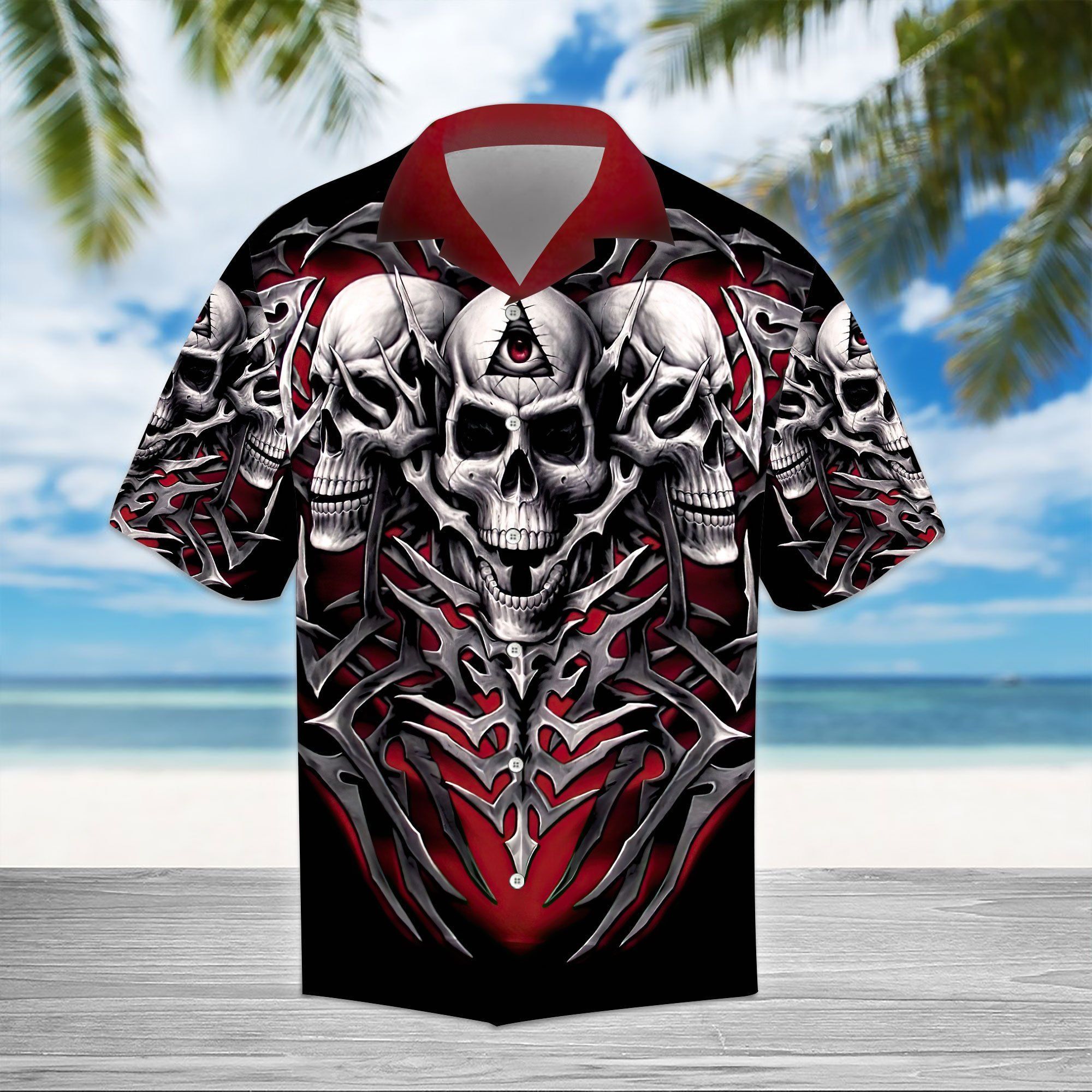 Discover Cool Skull Red Spine 3d All Over Hawaiian Shirt