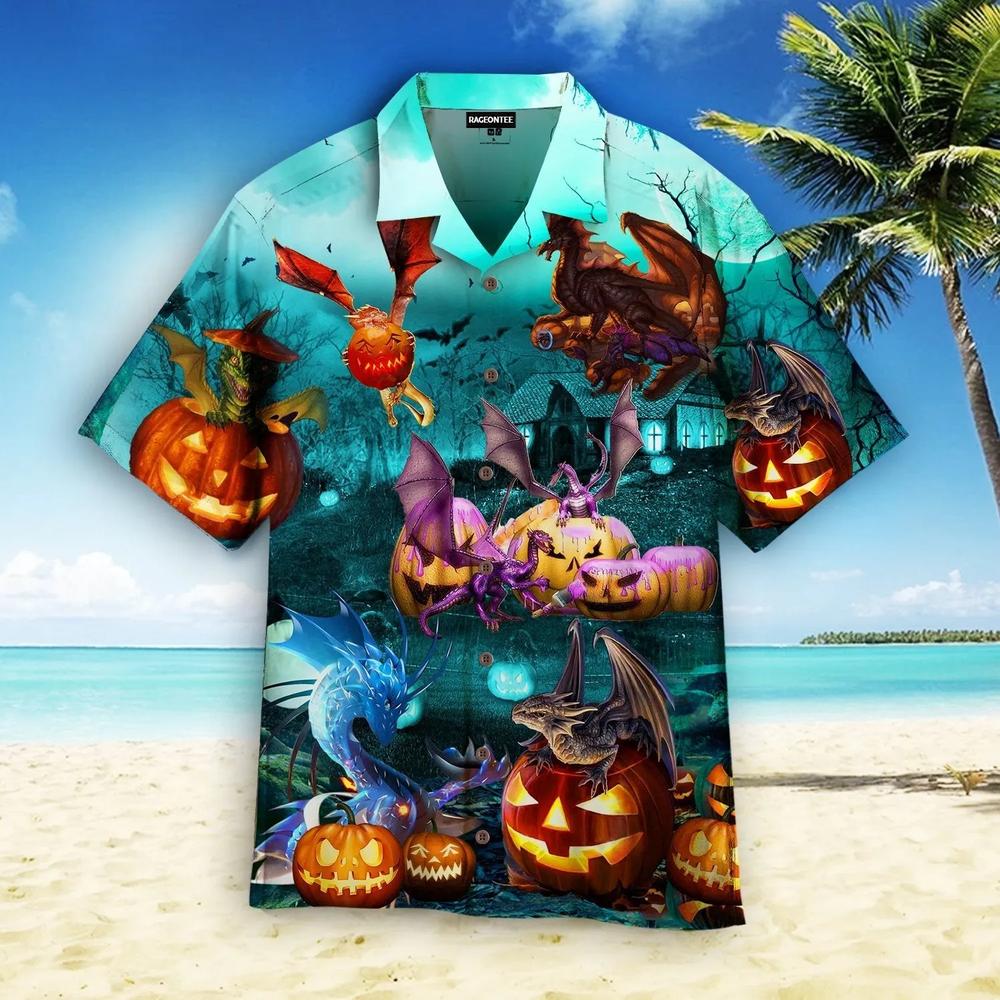 Dragon Are Playing On Halloween Day Hawaiian Shirt Dragon Lover Hawaiian Shirt