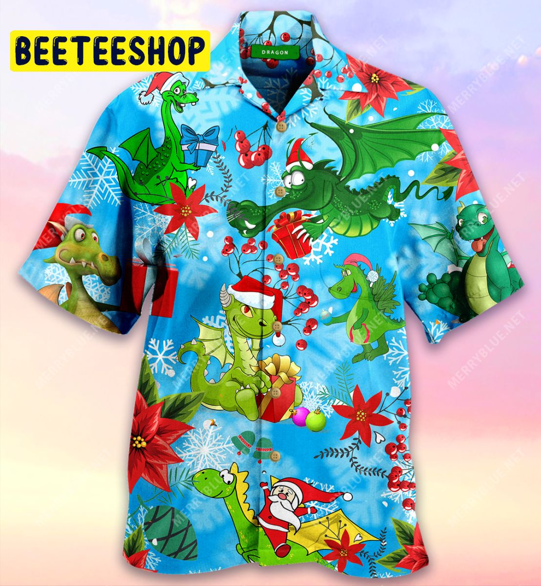 Dragon Merry Christmas Unisex Trending Hawaiian Shirt-1