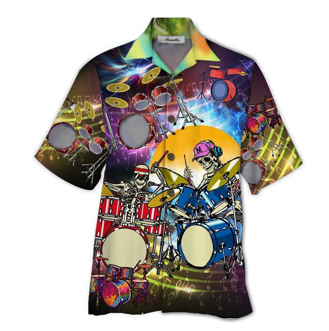 Drum Skull Colorful Unique Design Unisex Hawaiian Shirt