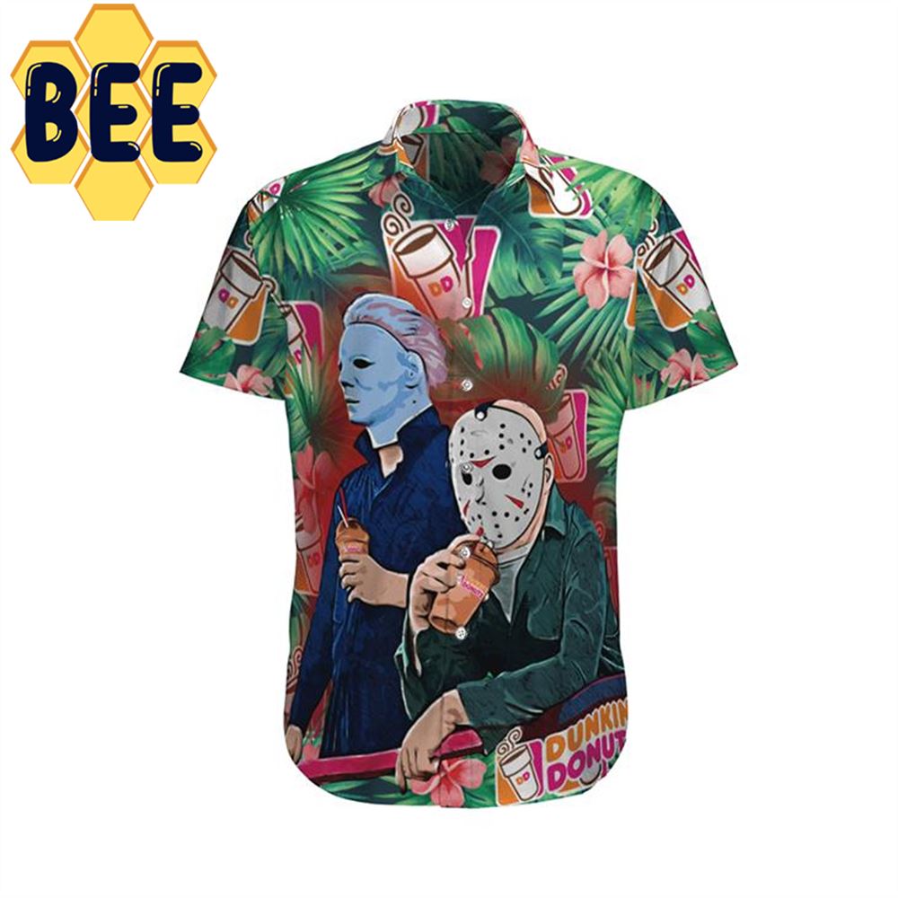 Dunkins Donut Michael Myers And Jason Voorhees Halloween Hawaiian Shirt-1