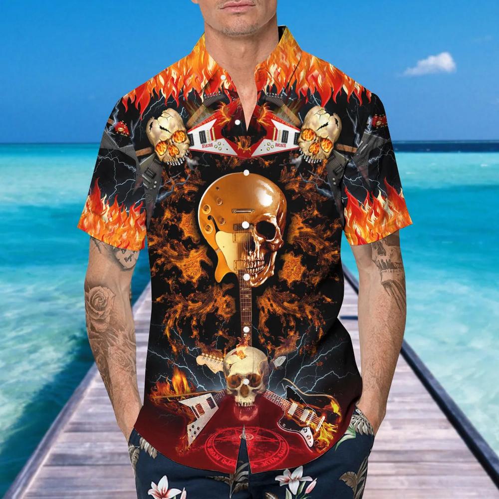 Electric Guitar Skull Hawaiian Shirt