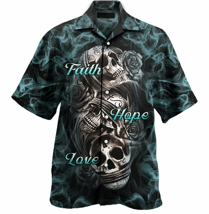 Faith Hope Love Skull Tattoo 3d All Over Printed Hawaiian Shirt