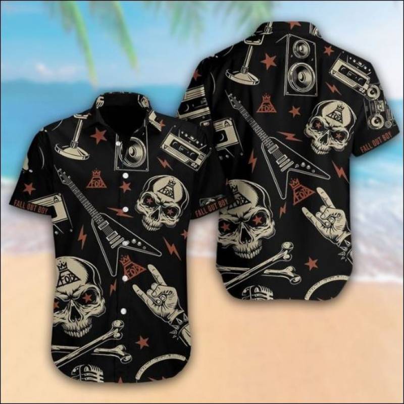 Fall Out Boy Black Skull Hawaiian Shirt