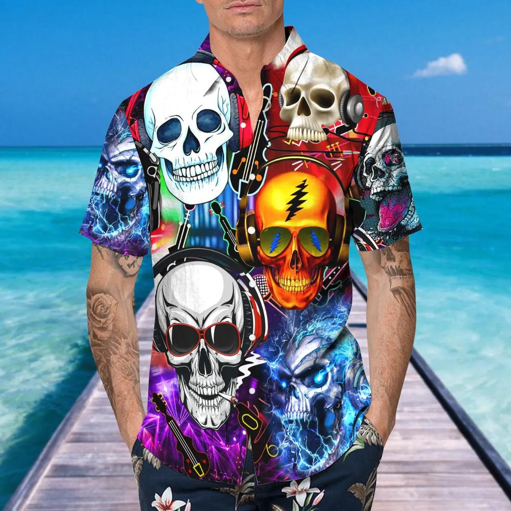 Fancy Skull Rock Music Hawaiian Shirt