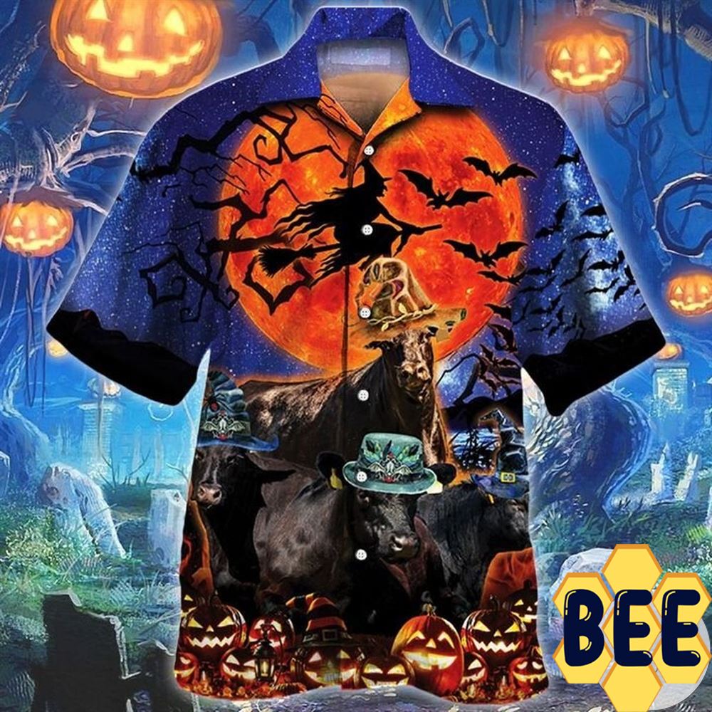 Farmer Black Angus Cattle Lovers Halloween Hawaiian Shirt-1