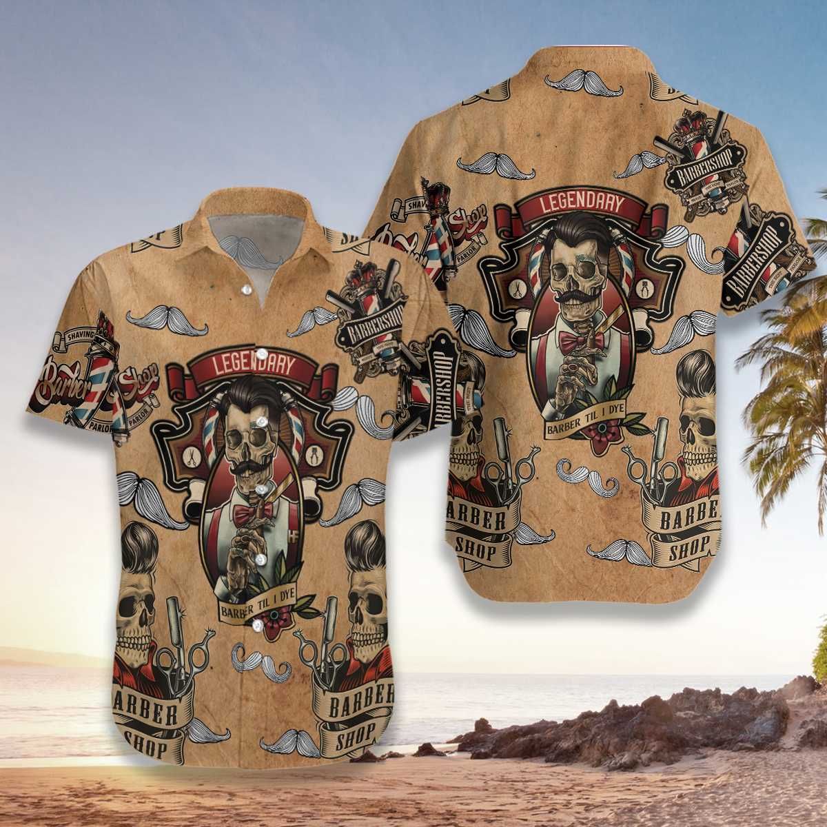 Felacia Hawaii Shirt Barber Shop Vintage Skull Hawaiian Aloha Shirts