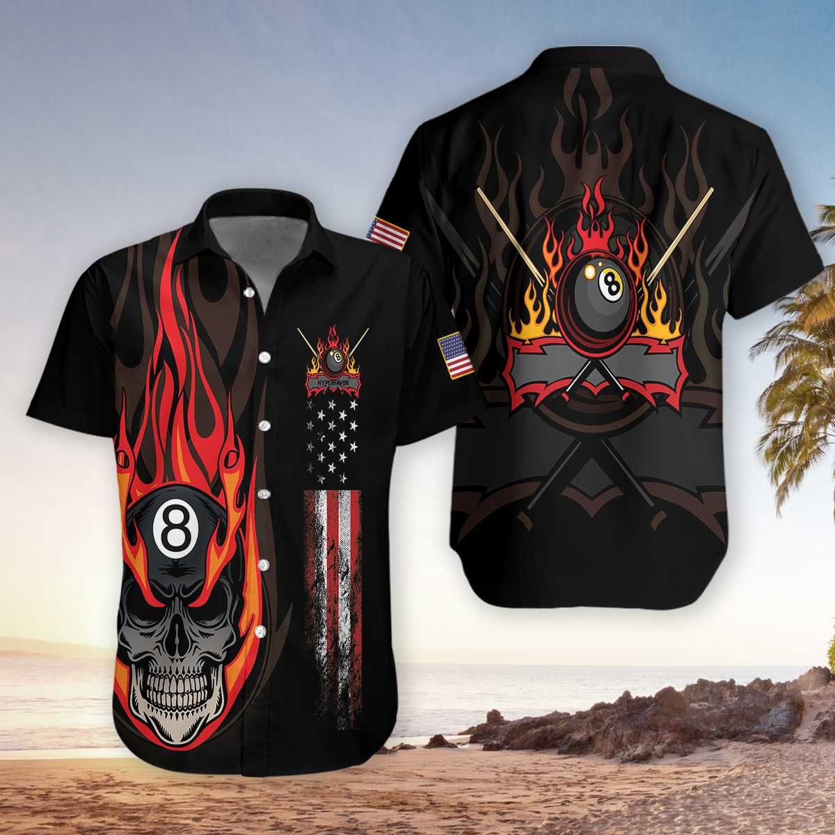 Felacia Hawaii Shirt Flame Skull Billiards Hawaiian Shirts