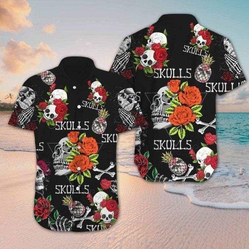 Felacia Hawaii Shirt Floral Skull Tropical Hawaiian Aloha Shirt